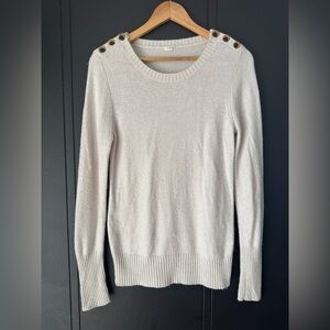 J. Crew Factory Cream Sweater with Button Shoulder Accents Medium wool alpaca